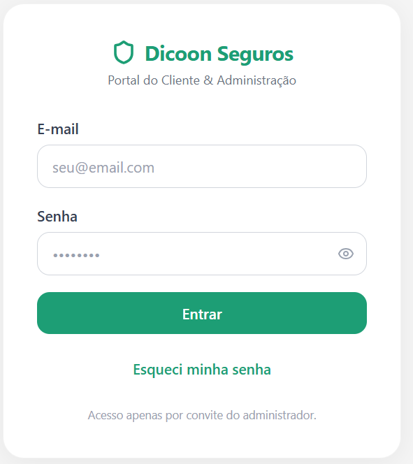 Tela de login do app Dicoon Seguros
